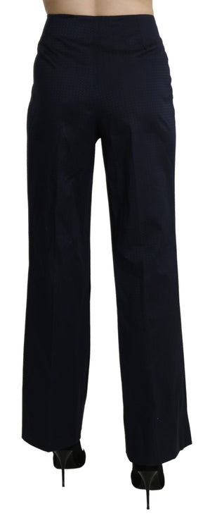 Pantalon de coton droit à taille haute bleu marine