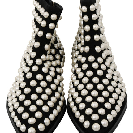 Bottes de cheville noire chic avec des perles