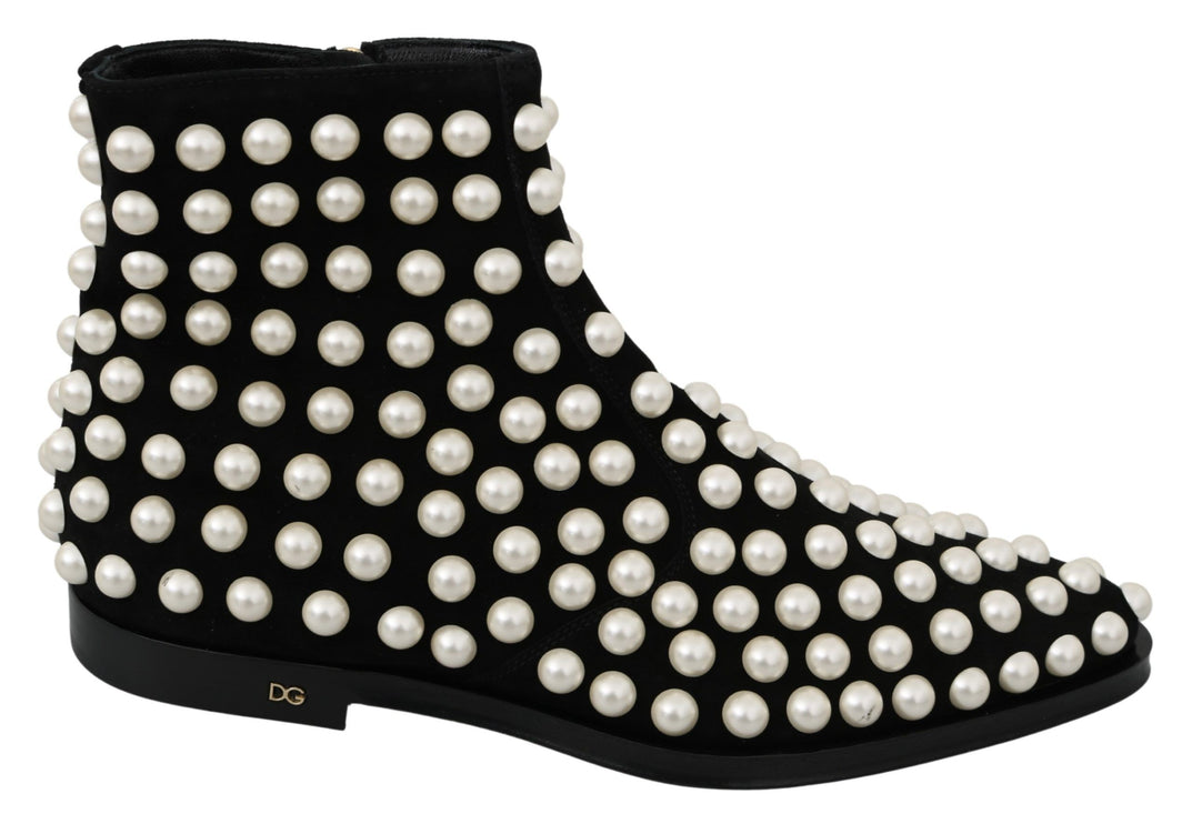 Bottes de cheville noire chic avec des perles