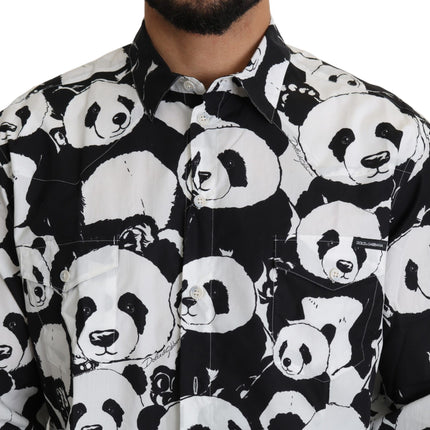 Panda print puur katoenen shirt - zwart wit