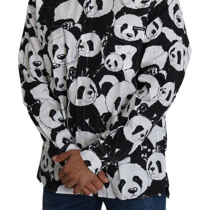 Panda print puur katoenen shirt - zwart wit