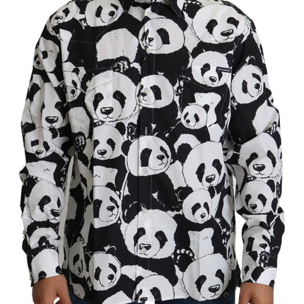 Panda print puur katoenen shirt - zwart wit