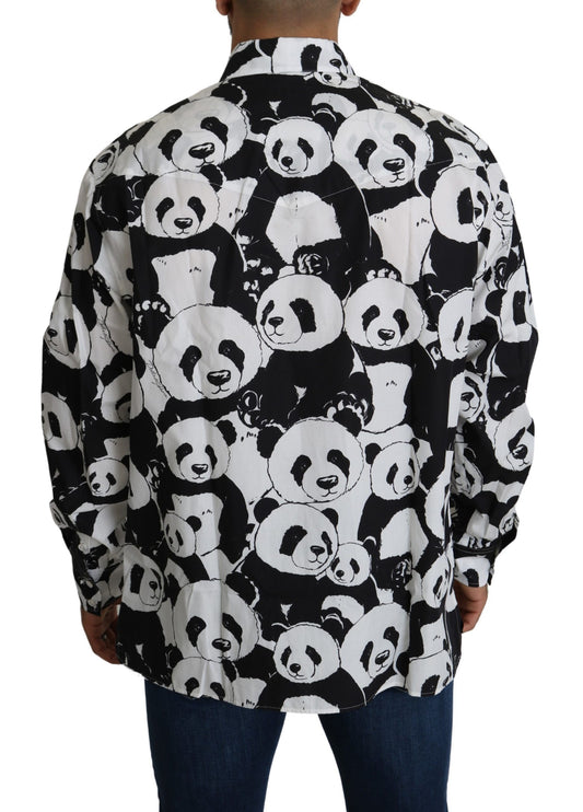 Panda print puur katoenen shirt - zwart wit