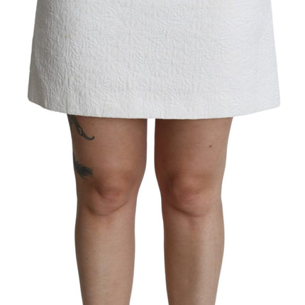 Elegante witte bloemenbrokaat mini rok