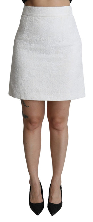 Elegante witte bloemenbrokaat mini rok