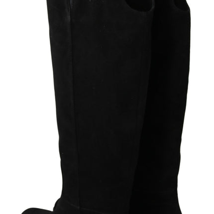 Élégants bottes hautes en daim noir en daim noir