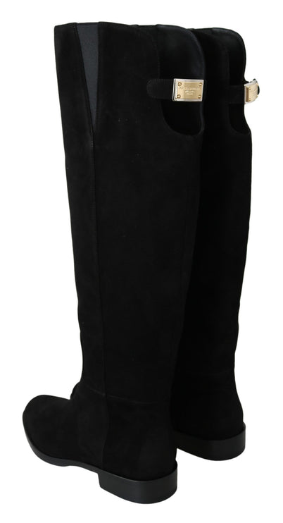 Élégants bottes hautes en daim noir en daim noir