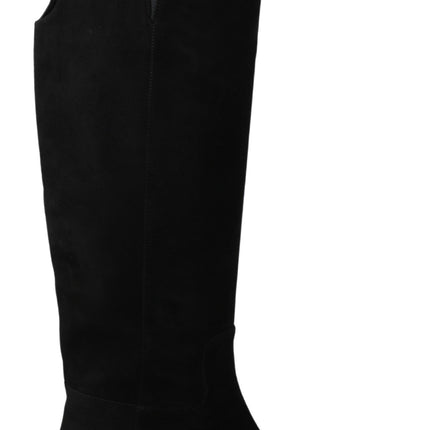 Élégants bottes hautes en daim noir en daim noir