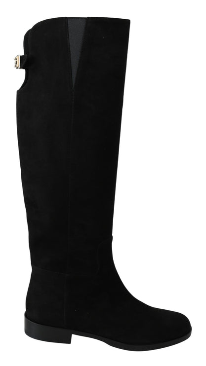 Élégants bottes hautes en daim noir en daim noir