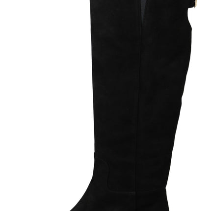 Élégants bottes hautes en daim noir en daim noir