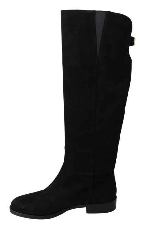 Élégants bottes hautes en daim noir en daim noir