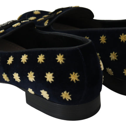 Elegant Velvet Crown Embroidery Loafers