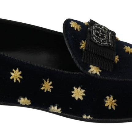 Elegant Velvet Crown Embroidery Loafers