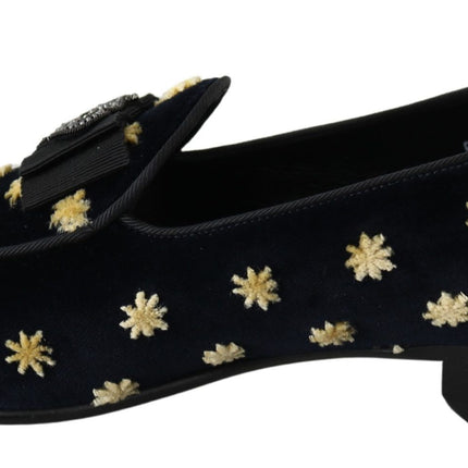 Elegant Velvet Crown Embroidery Loafers