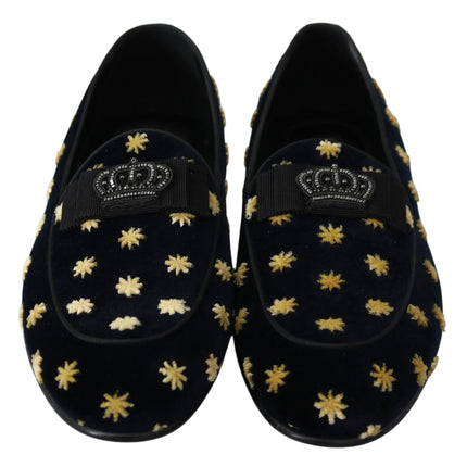 Elegant Velvet Crown Embroidery Loafers