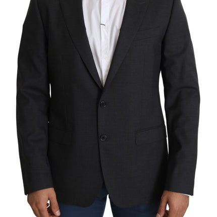 Blazer slim de mélange de soie en laine grise élégante