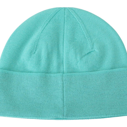 Aquamarine Green Wool Beanie with Signature Logo