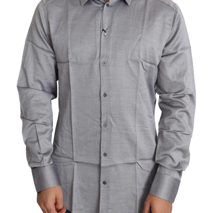 Elegant Gray Slim Fit katoenen overhemd