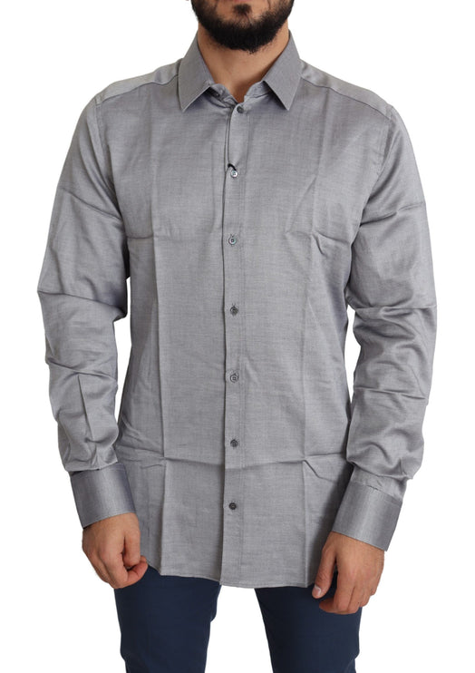 Elegant Gray Slim Fit katoenen overhemd