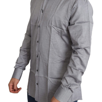 Elegant Gray Slim Fit katoenen overhemd