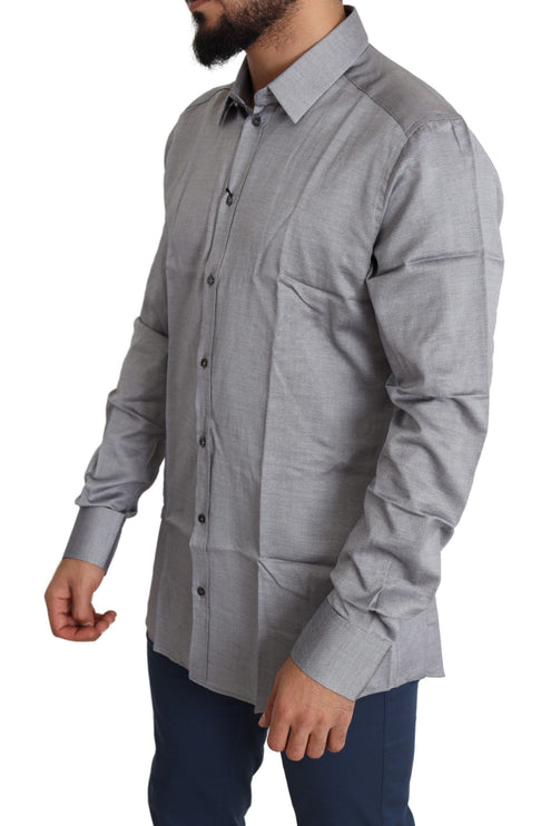 Elegant Gray Slim Fit katoenen overhemd