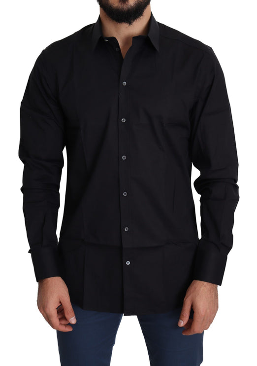 Elegant zwart katoenen stretch shirt