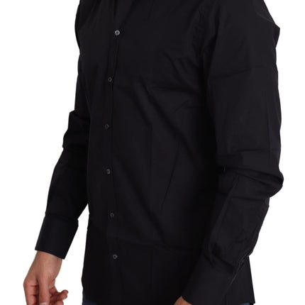 Elegant zwart katoenen stretch shirt