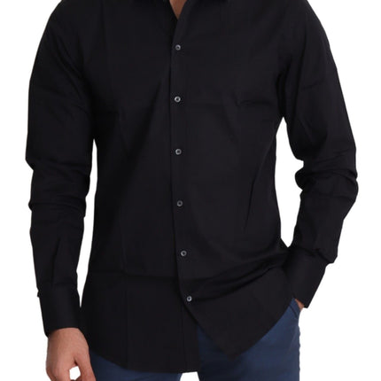 Elegant zwart katoenen stretch shirt