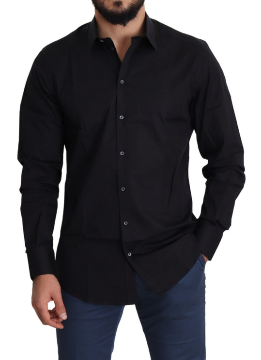 Elegant zwart katoenen stretch shirt