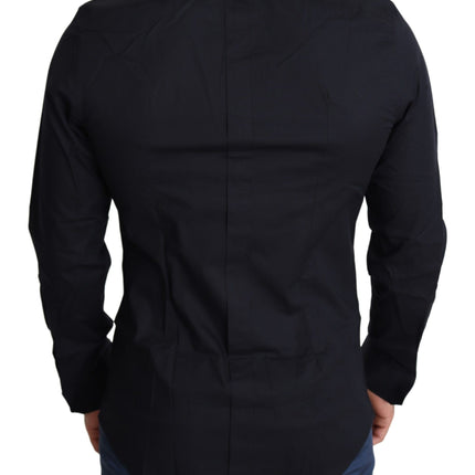 Slank zwart slank fit katoenen stretch shirt shirt