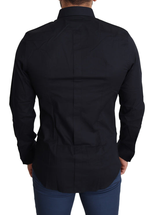 Slank zwart slank fit katoenen stretch shirt shirt