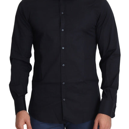 Slank zwart slank fit katoenen stretch shirt shirt