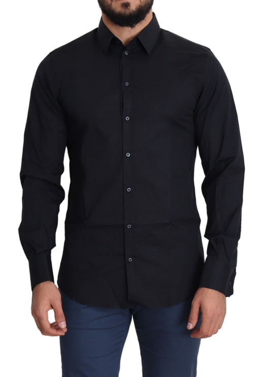 Slank zwart slank fit katoenen stretch shirt shirt