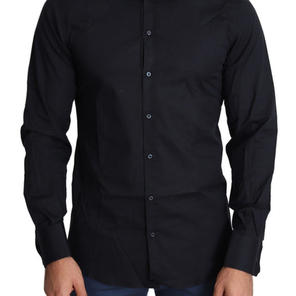 Slank zwart slank fit katoenen stretch shirt shirt