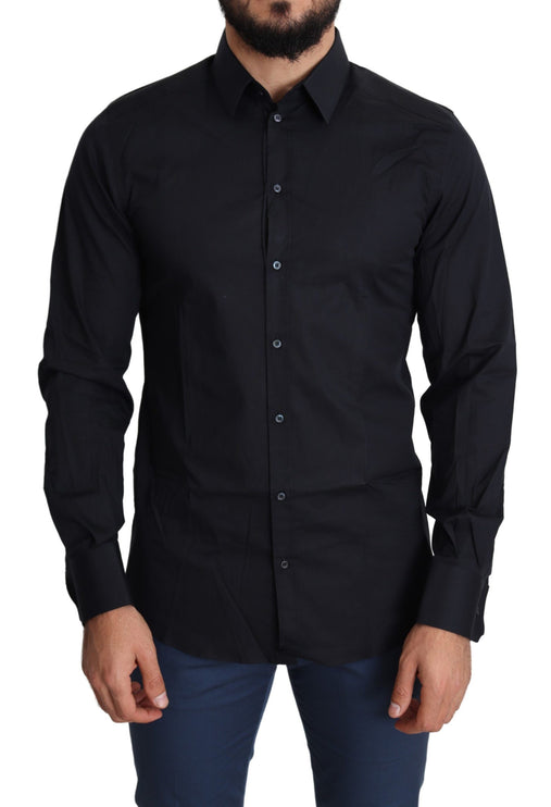 Slank zwart slank fit katoenen stretch shirt shirt