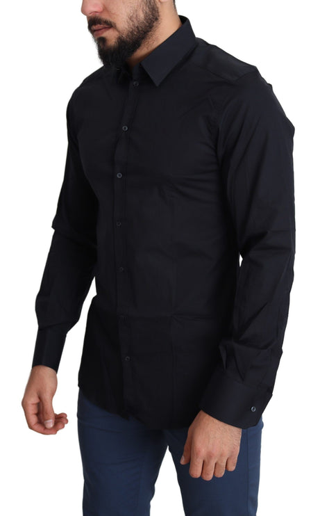 Slank zwart slank fit katoenen stretch shirt shirt