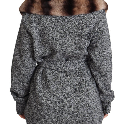 Elegant Cashmere Cardigan with Rabbit Fur Collar