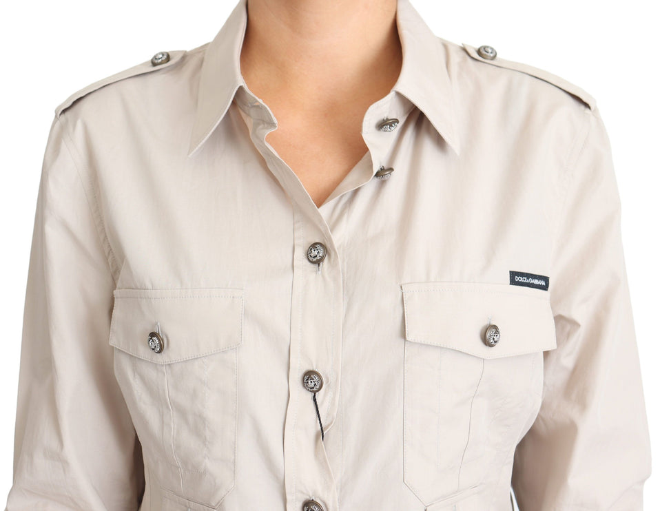 Elegante camicia di safari in cotone beige