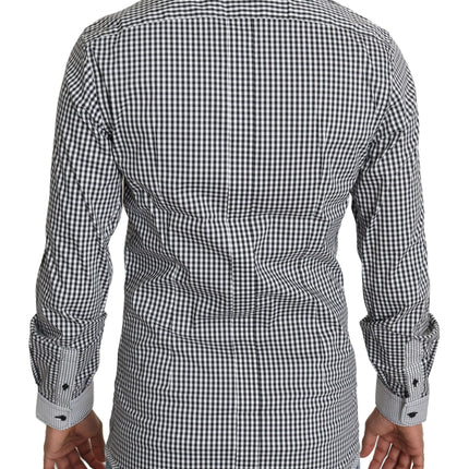 Elegant zwart -wit geruit goudcasual shirt