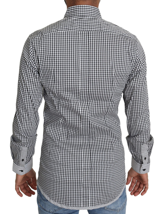 Elegant zwart -wit geruit goudcasual shirt