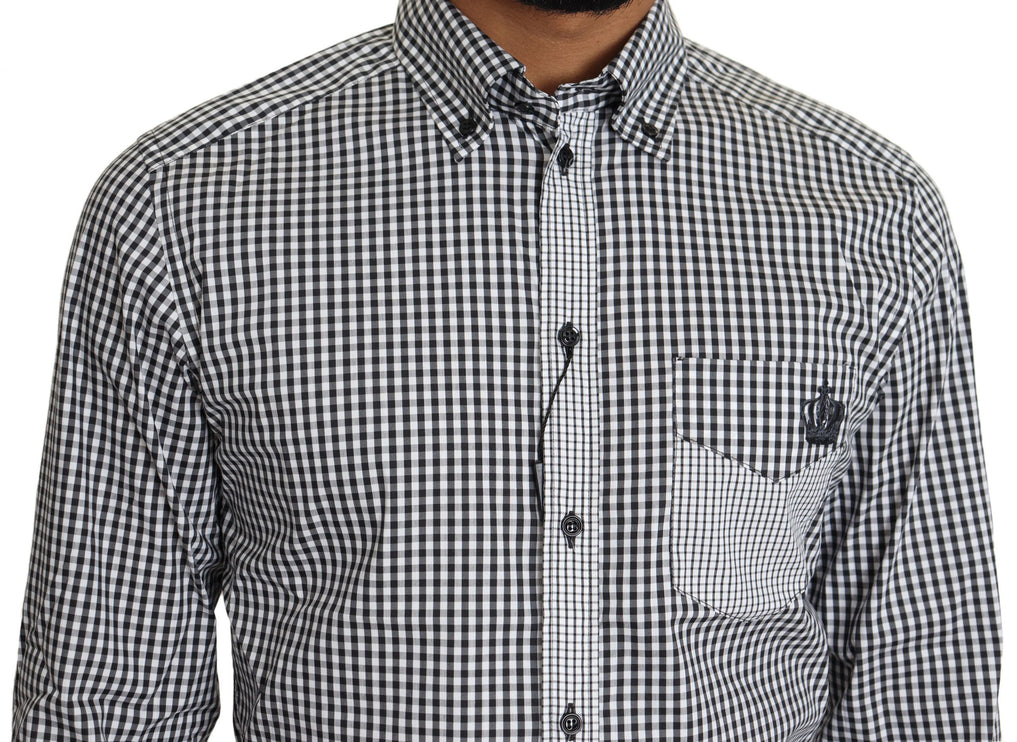 Elegant zwart -wit geruit goudcasual shirt