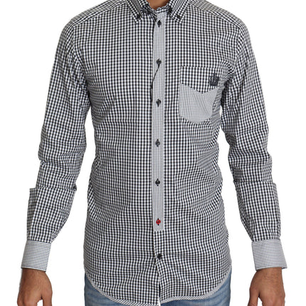 Elegant zwart -wit geruit goudcasual shirt