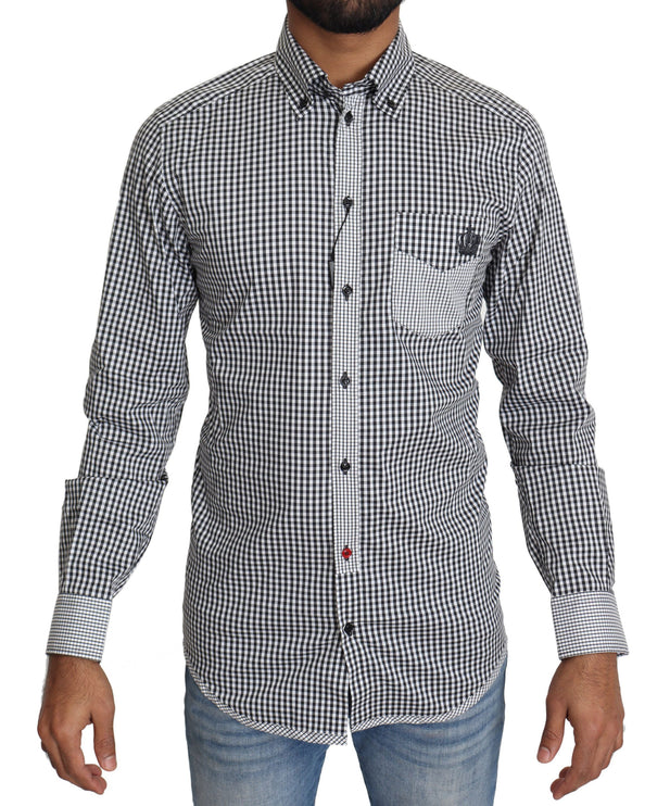 Elegant zwart -wit geruit goudcasual shirt