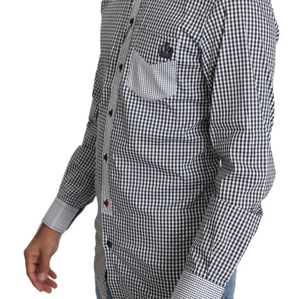 Elegant zwart -wit geruit goudcasual shirt