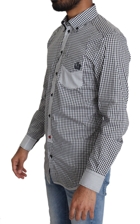 Elegant zwart -wit geruit goudcasual shirt