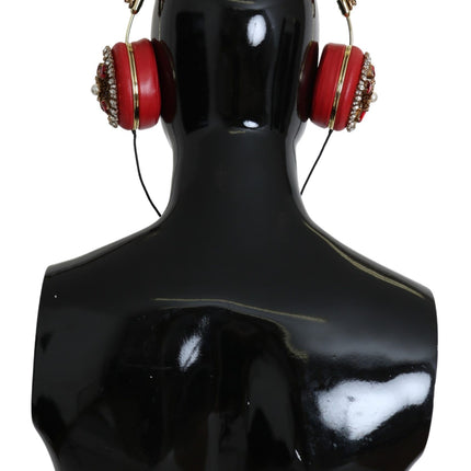 Exquisite Red Crystal Leather Headphones