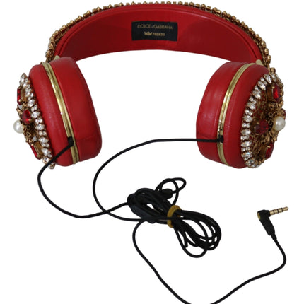 Exquisite Red Crystal Leather Headphones