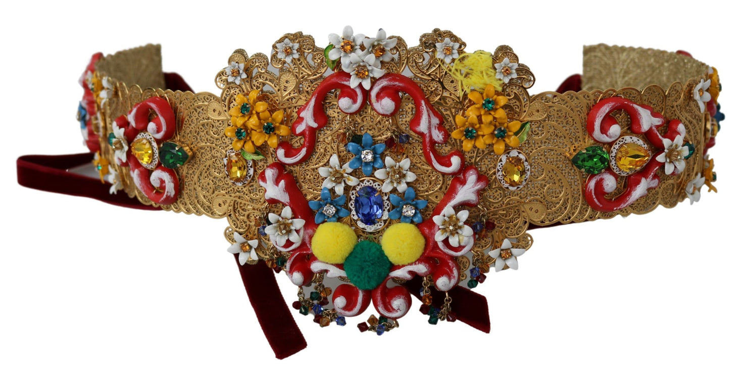 Ceinture de taille ornée de cristal floral doré