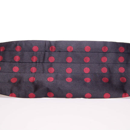 Exquisite Black Silk Cummerbund with Red Polka Dots