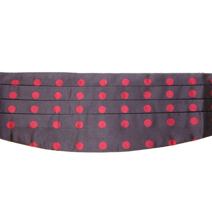 Exquisite Black Silk Cummerbund with Red Polka Dots